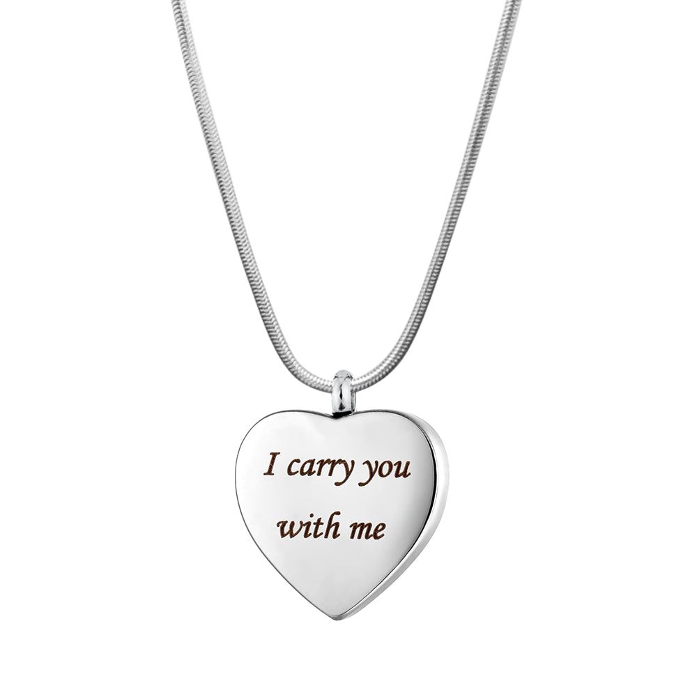 "I carry you with me" Heart Memorial Necklace