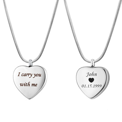 "I carry you with me" Heart Memorial Necklace