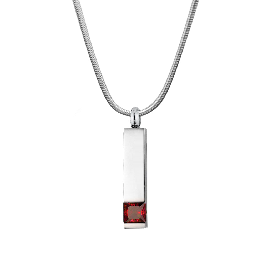 Birthstone Encrusted Bar Memorial Necklace