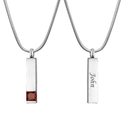 Birthstone Encrusted Bar Memorial Necklace