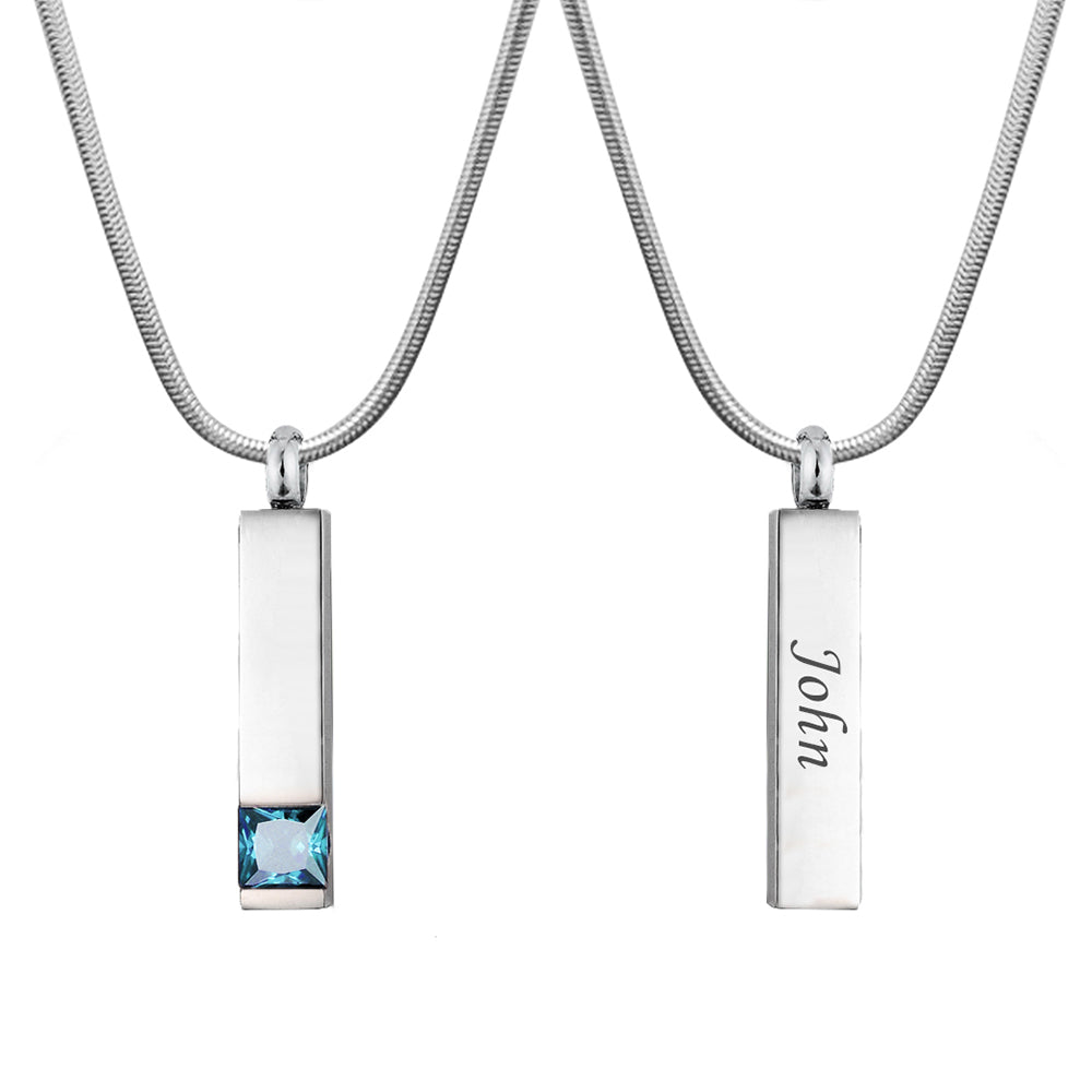 Birthstone Encrusted Bar Memorial Necklace