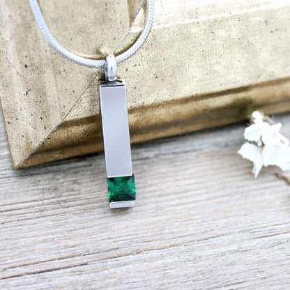 Birthstone Encrusted Bar Memorial Necklace