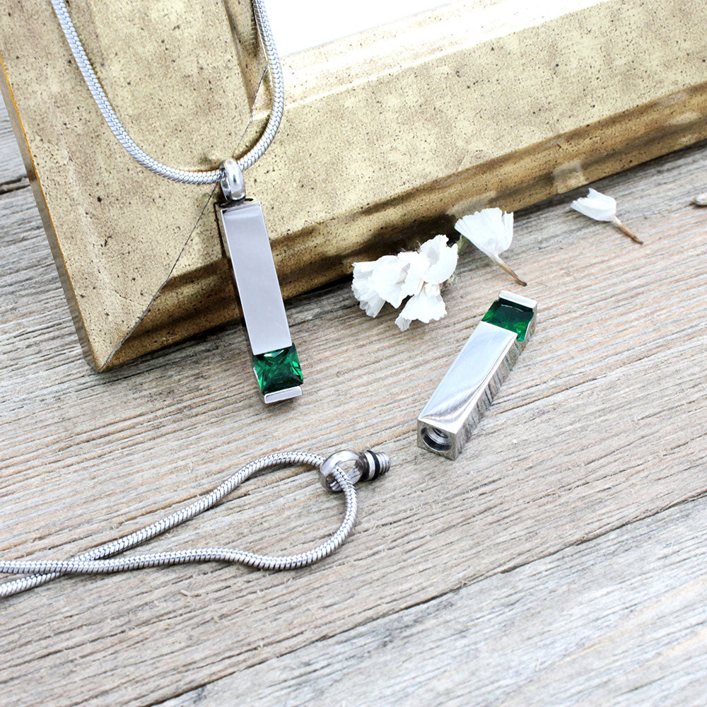 Birthstone Encrusted Bar Memorial Necklace