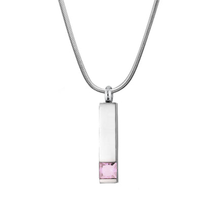 Birthstone Encrusted Bar Memorial Necklace