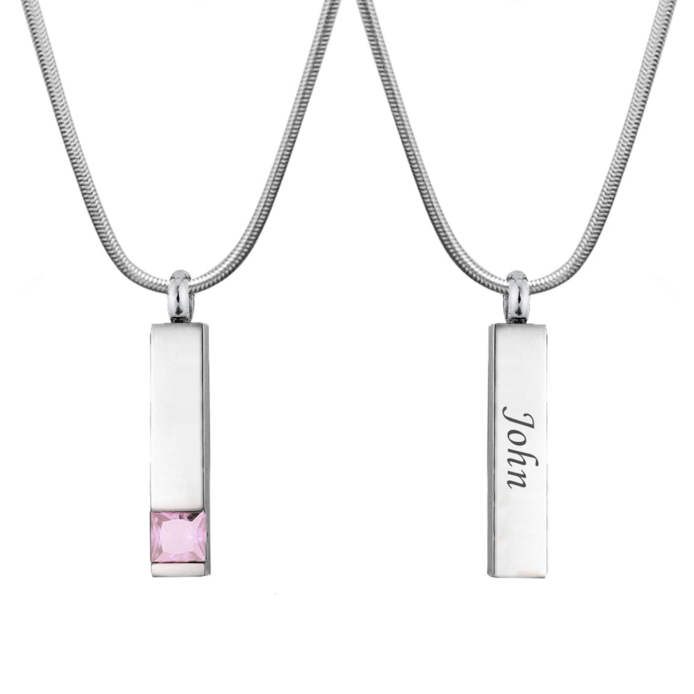 Birthstone Encrusted Bar Memorial Necklace