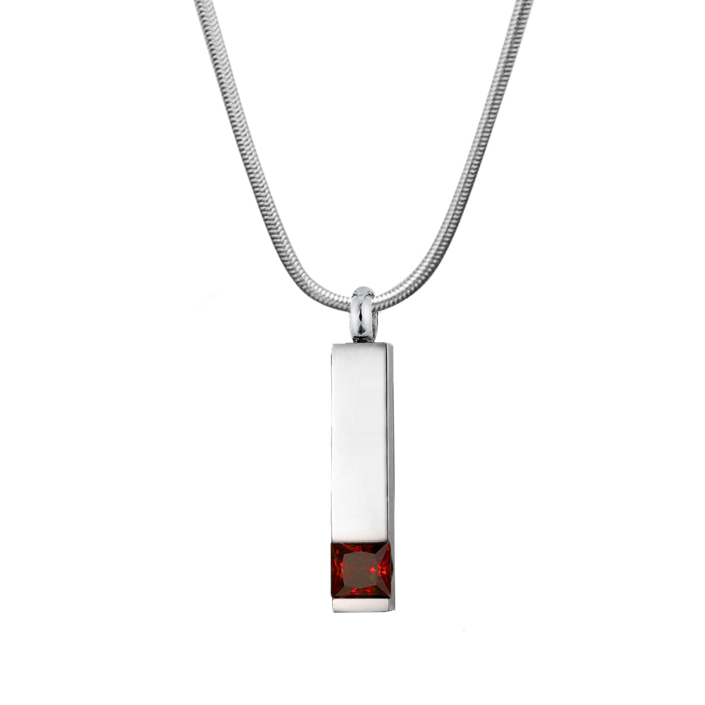 Birthstone Encrusted Bar Memorial Necklace