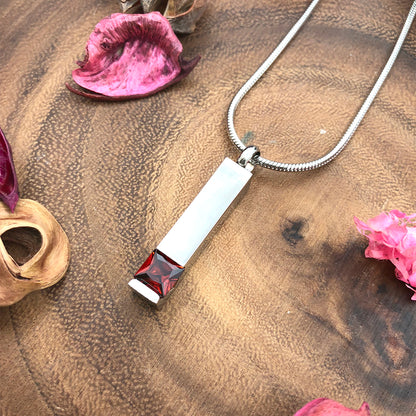 Birthstone Encrusted Bar Memorial Necklace