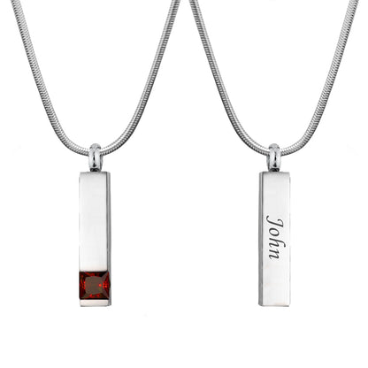 Birthstone Encrusted Bar Memorial Necklace