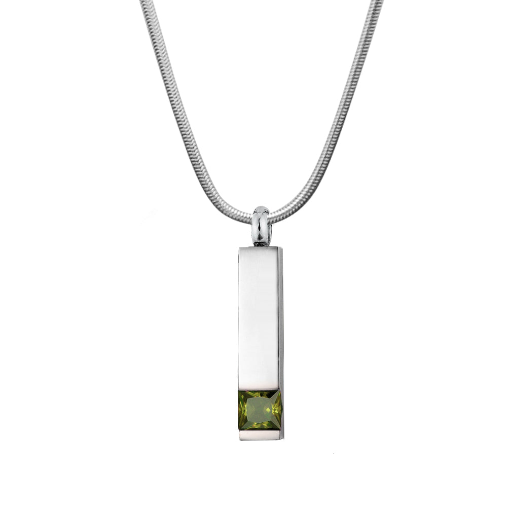 Birthstone Encrusted Bar Memorial Necklace