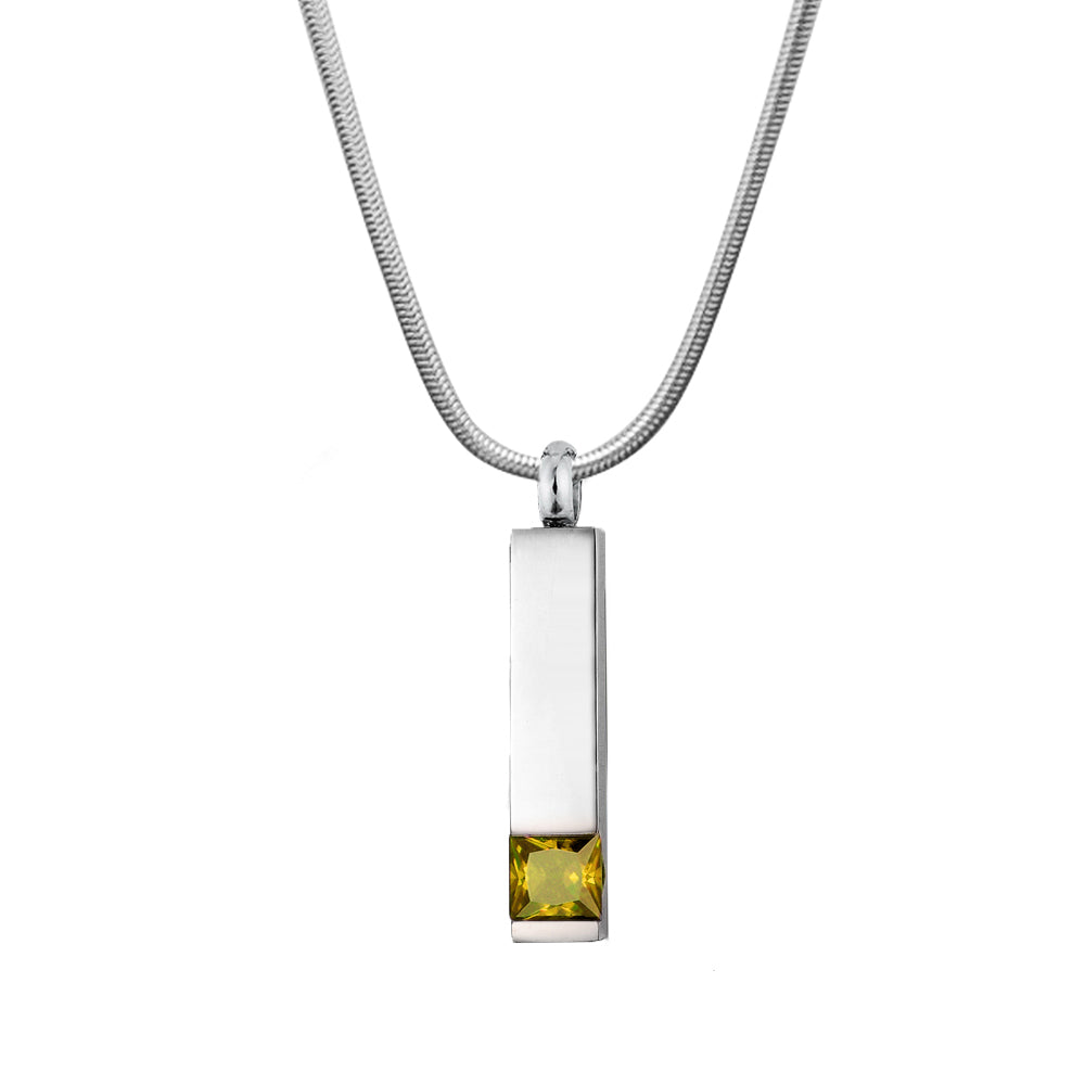 Birthstone Encrusted Bar Memorial Necklace