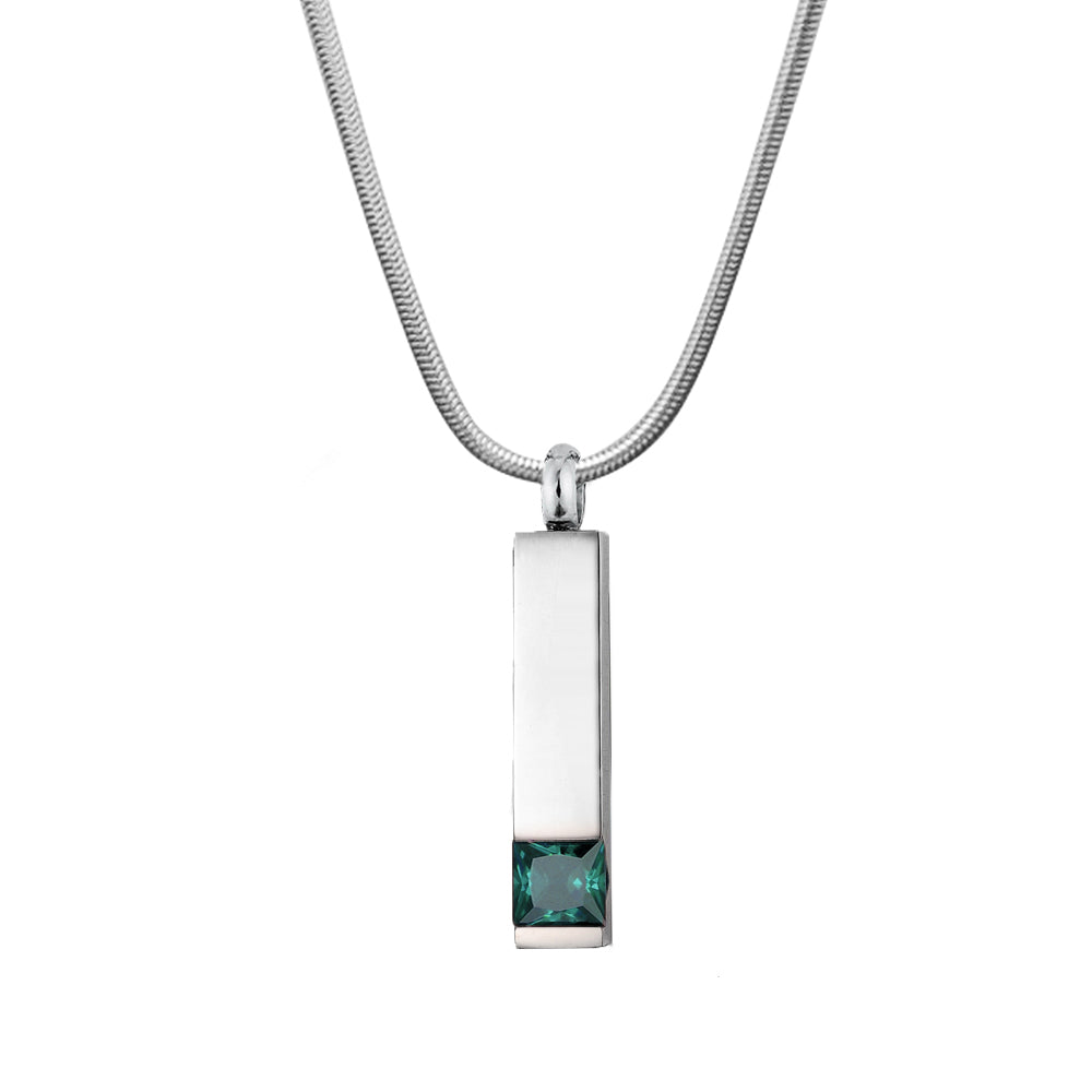 Birthstone Encrusted Bar Memorial Necklace