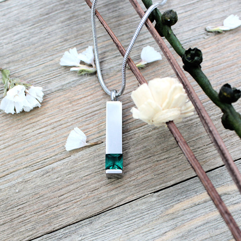 Birthstone Encrusted Bar Memorial Necklace