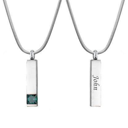 Birthstone Encrusted Bar Memorial Necklace