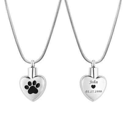 Paw Print Heart Pet Memorial Necklace