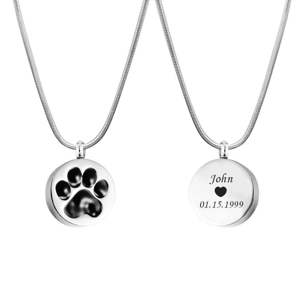 Round Paw Print Pet Memorial Necklace