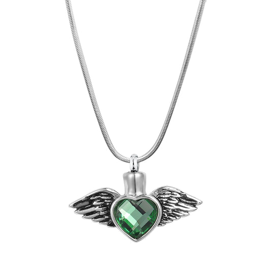 Emerald Heart & Wings Memorial Necklace