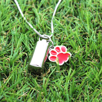 Cylinder with Paw Print Charm Pet Memorial Necklace