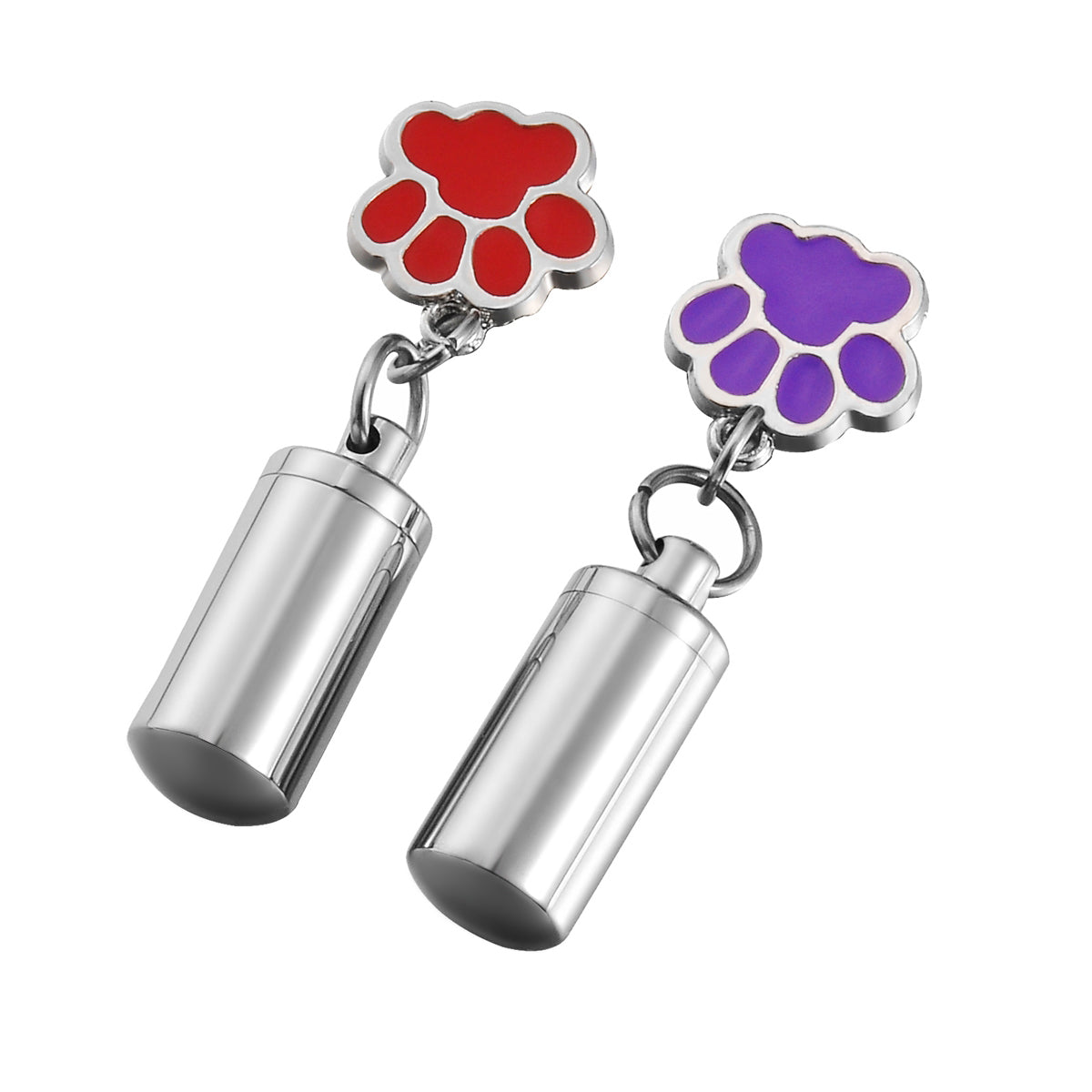 Cylinder with Paw Print Charm Pet Memorial Necklace