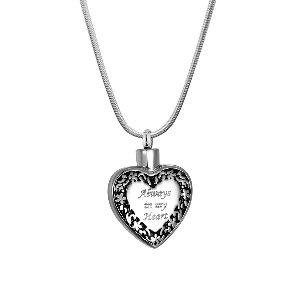 Flower "Always in my Heart" Heart Memorial Necklace