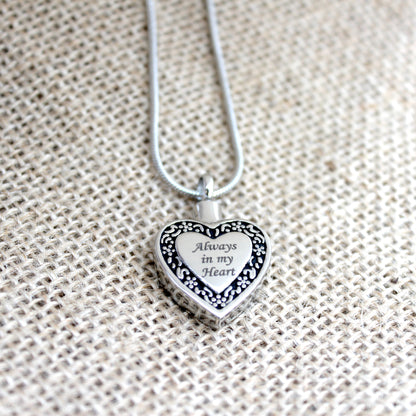 Flower "Always in my Heart" Heart Memorial Necklace