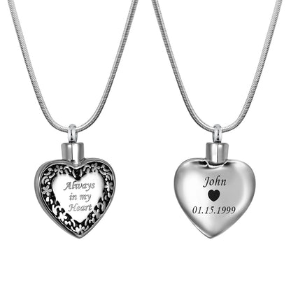 Flower "Always in my Heart" Heart Memorial Necklace