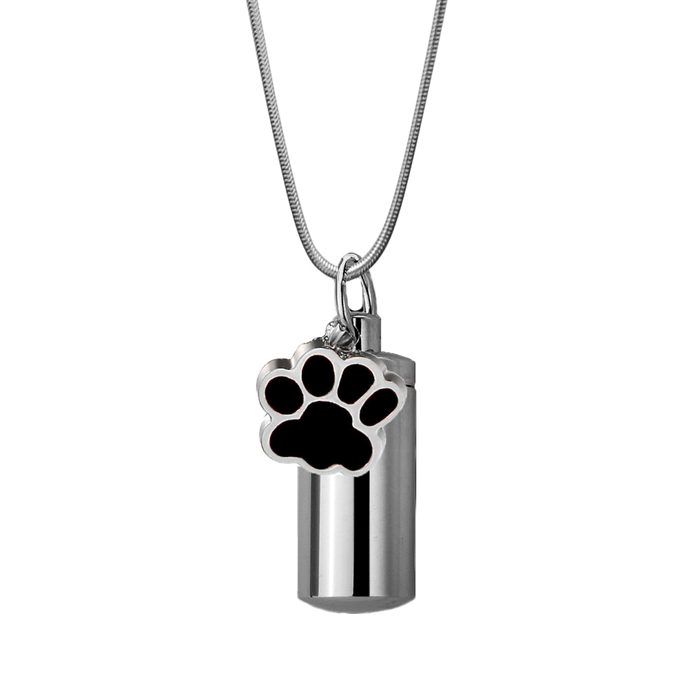 Cylinder with Paw Print Charm Pet Memorial Necklace