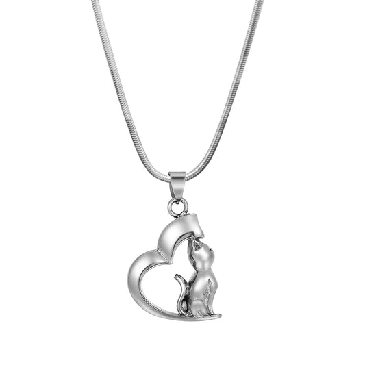 Loving Cat Heart Pet Memorial Necklace