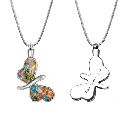 Flower Patch Butterfly Memorial Necklace