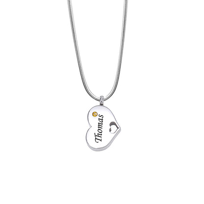 Sideways Heart Birthstone Memorial Necklace