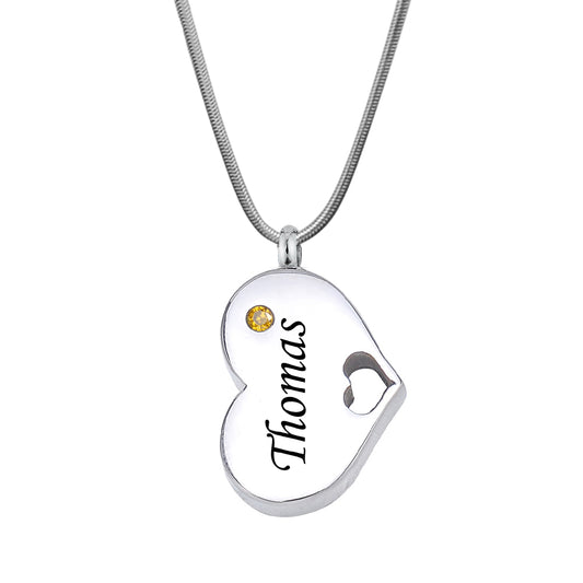 Sideways Heart Birthstone Memorial Necklace