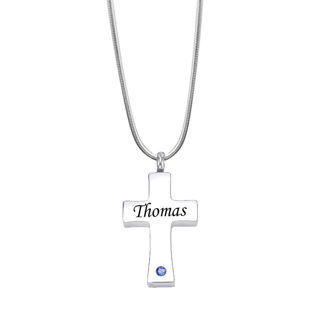 Birthstone Cross Memorial Necklace