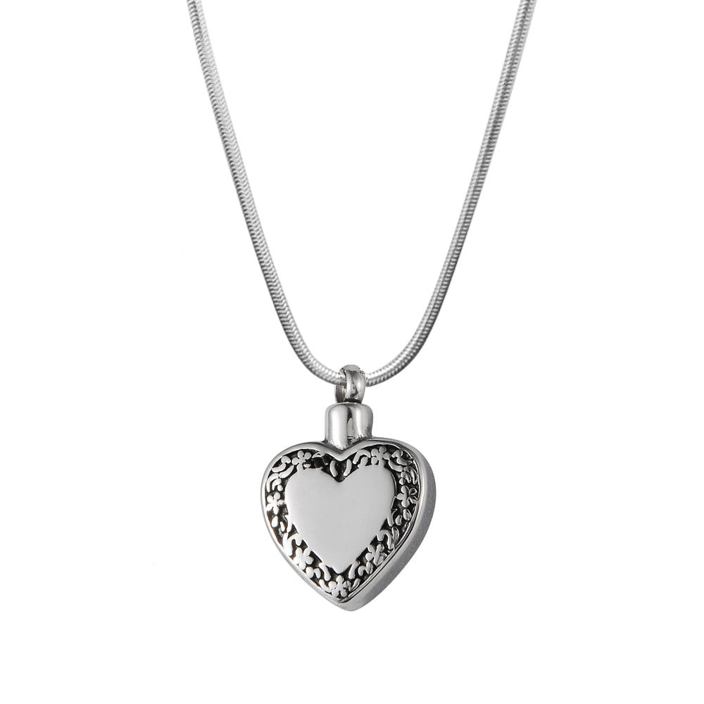 Black Floral Heart Memorial Necklace