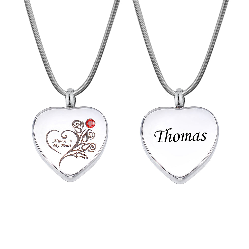 Always in my Heart Birthstone Heart Memorial Necklace