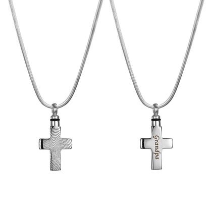 Cross Fingerprint Memorial Necklace