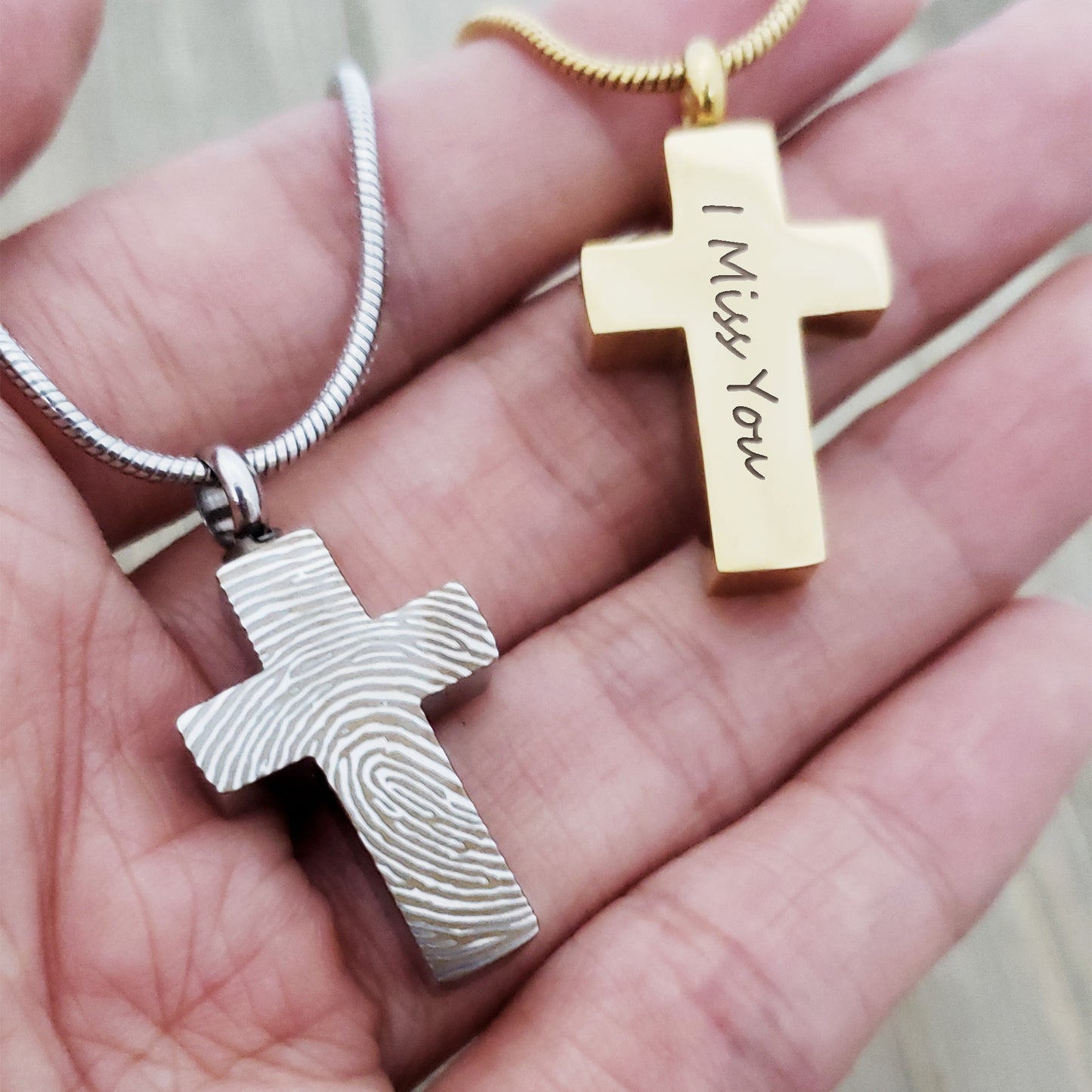 Cross Fingerprint Memorial Necklace