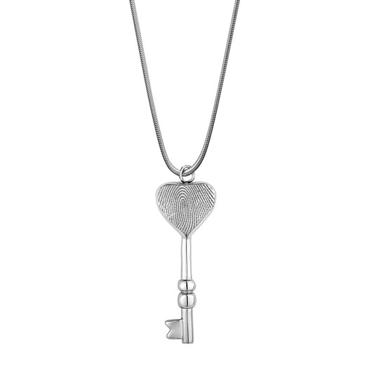 Key Heart Fingerprint Memorial Necklace