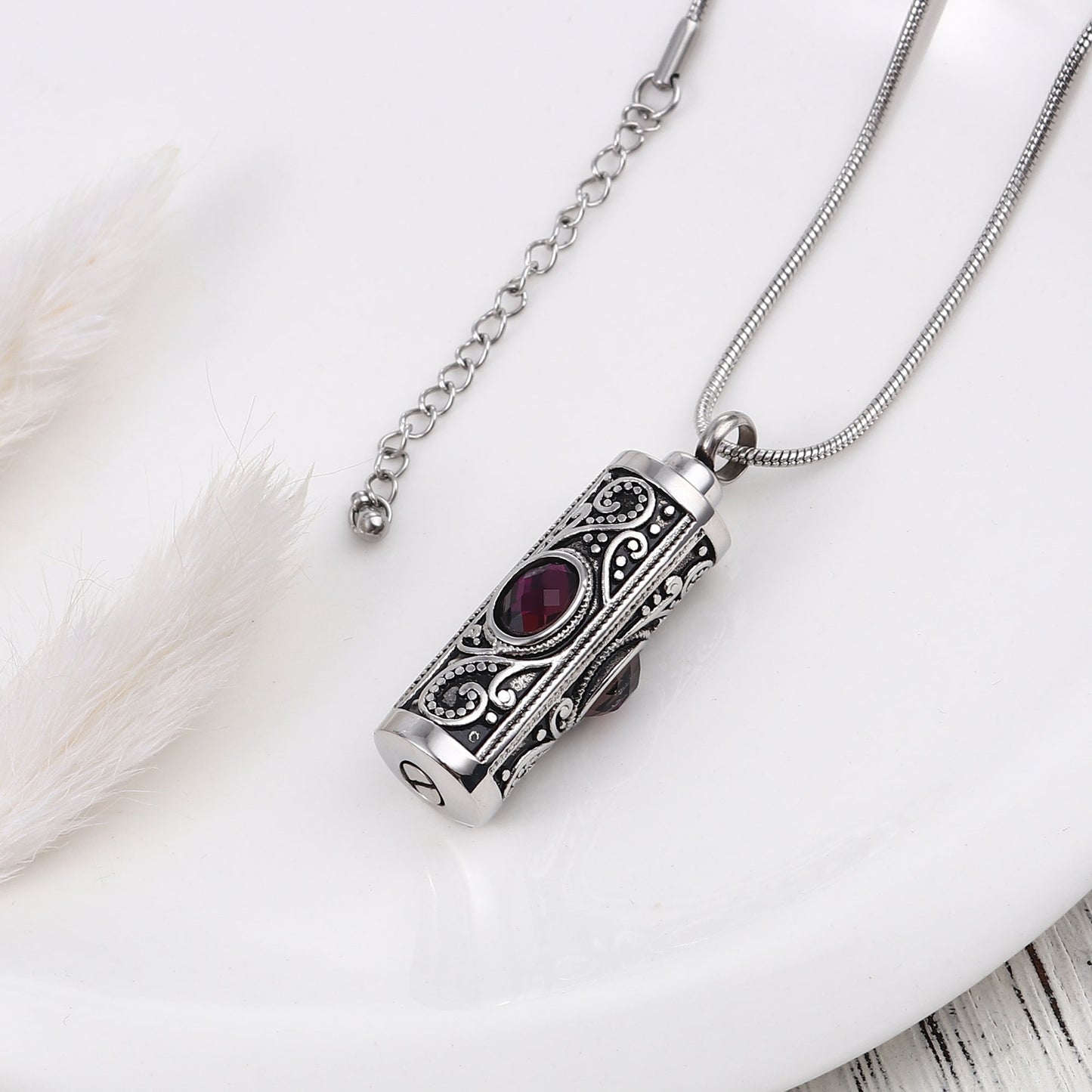 Vintage Crystal Cylinder Memorial Necklace