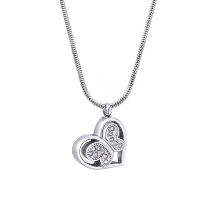 Crystal Butterfly Heart Memorial Necklace