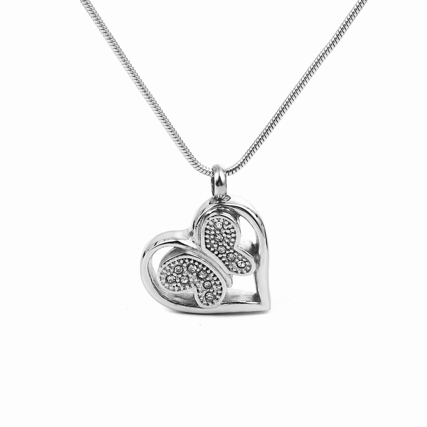 Crystal Butterfly Heart Memorial Necklace