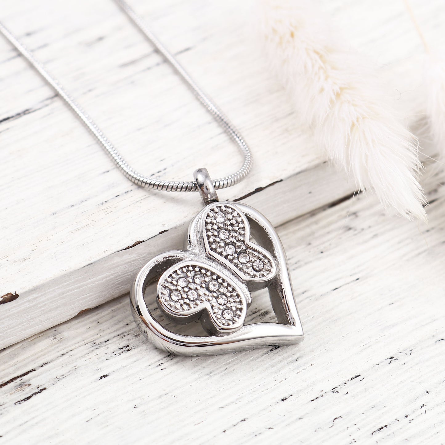 Crystal Butterfly Heart Memorial Necklace