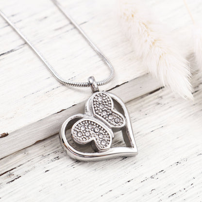 Crystal Butterfly Heart Memorial Necklace