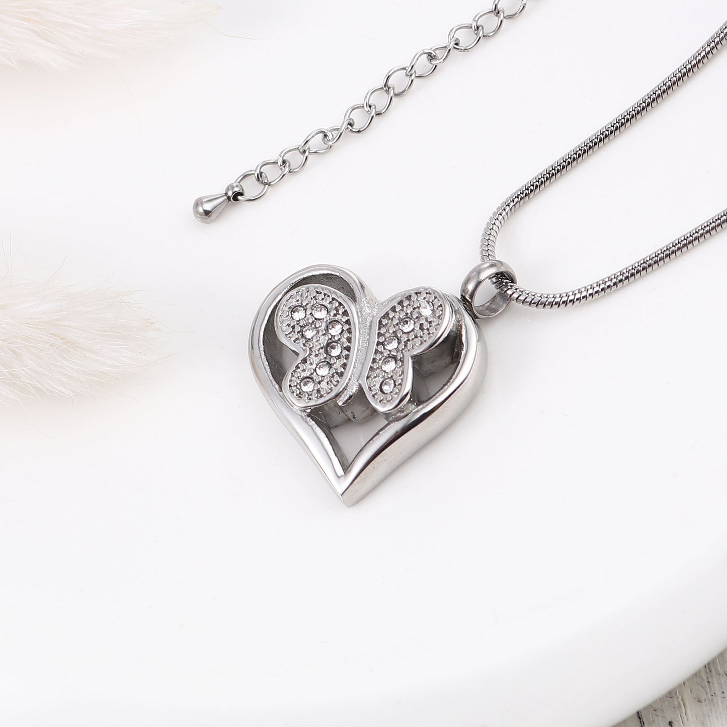 Crystal Butterfly Heart Memorial Necklace