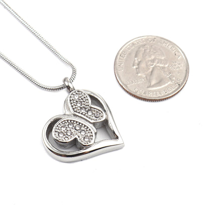 Crystal Butterfly Heart Memorial Necklace