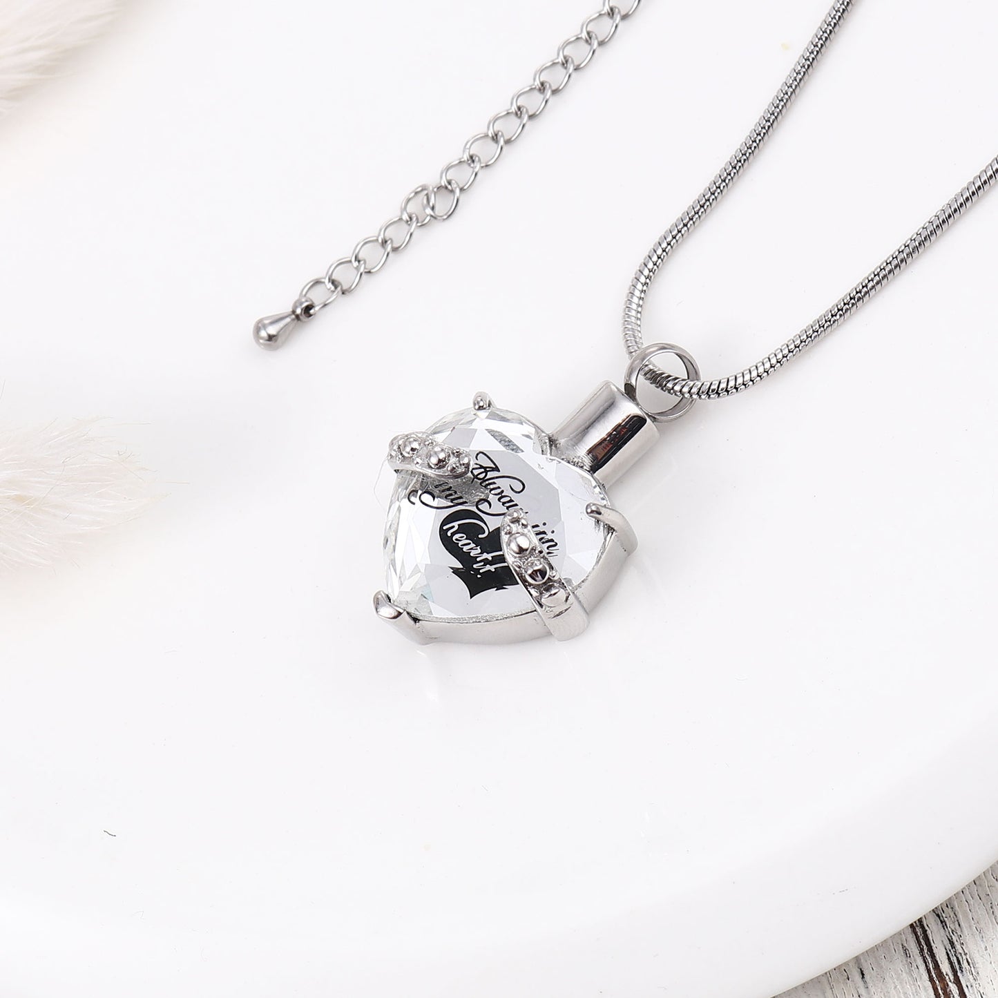 Always in my Heart Crystal Heart Memorial Necklace