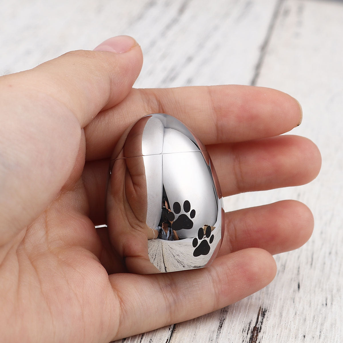 Paw Print Egg Shaped Memorial Mini Urn