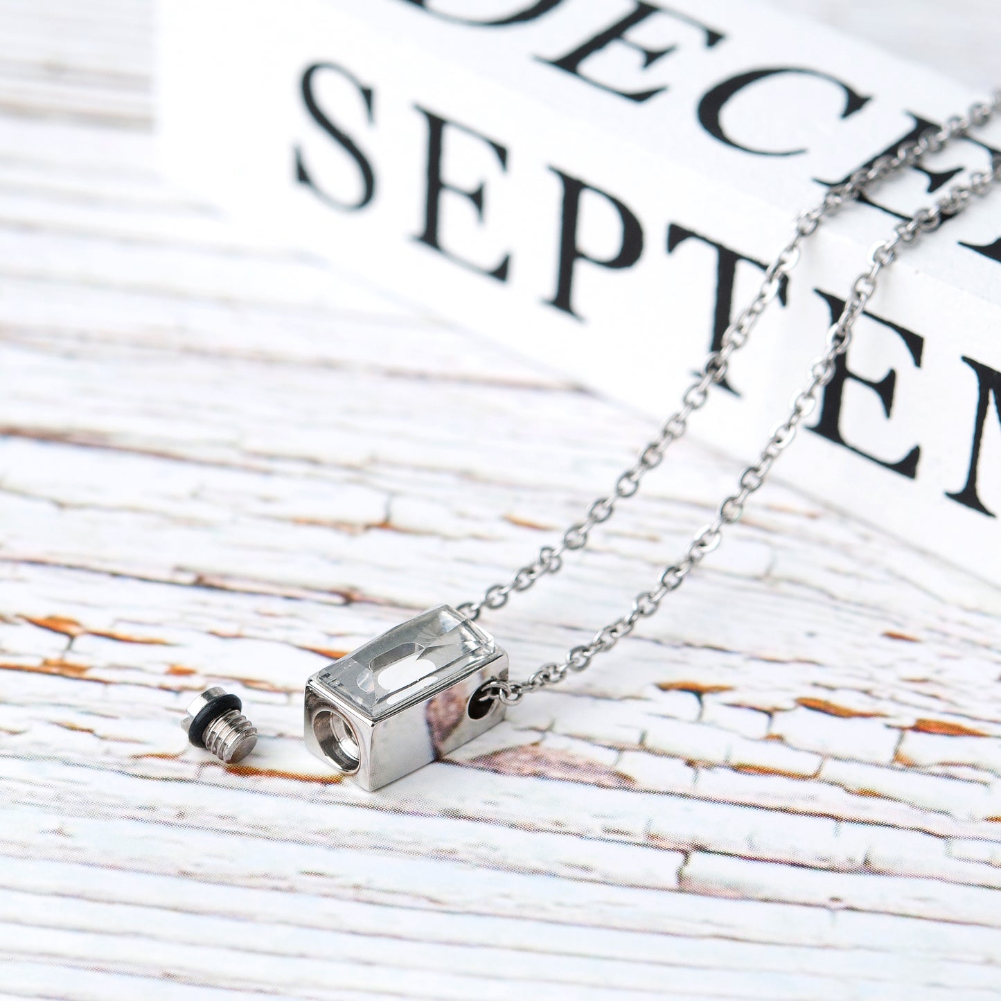 In Loving Memory Crystal Cube Memorial Necklace