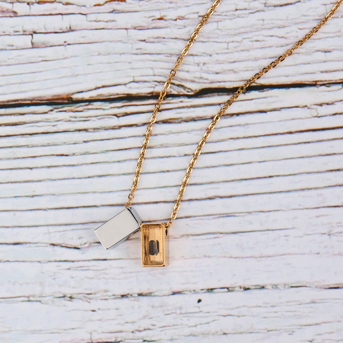 Gold 2pc See You Cubes Memorial Necklace