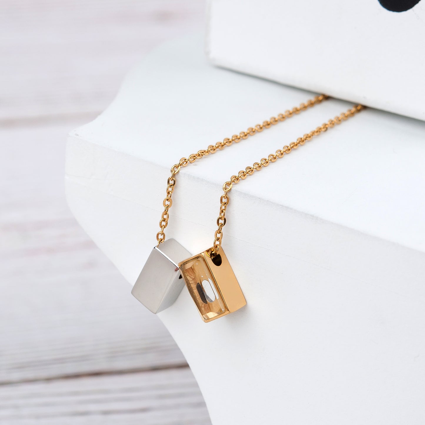 Gold 2pc See You Cubes Memorial Necklace