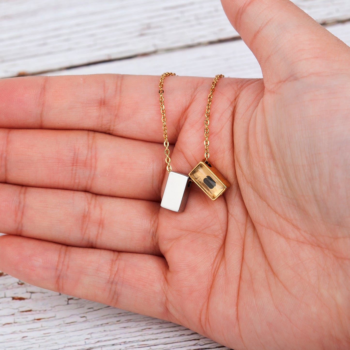 Gold 2pc See You Cubes Memorial Necklace