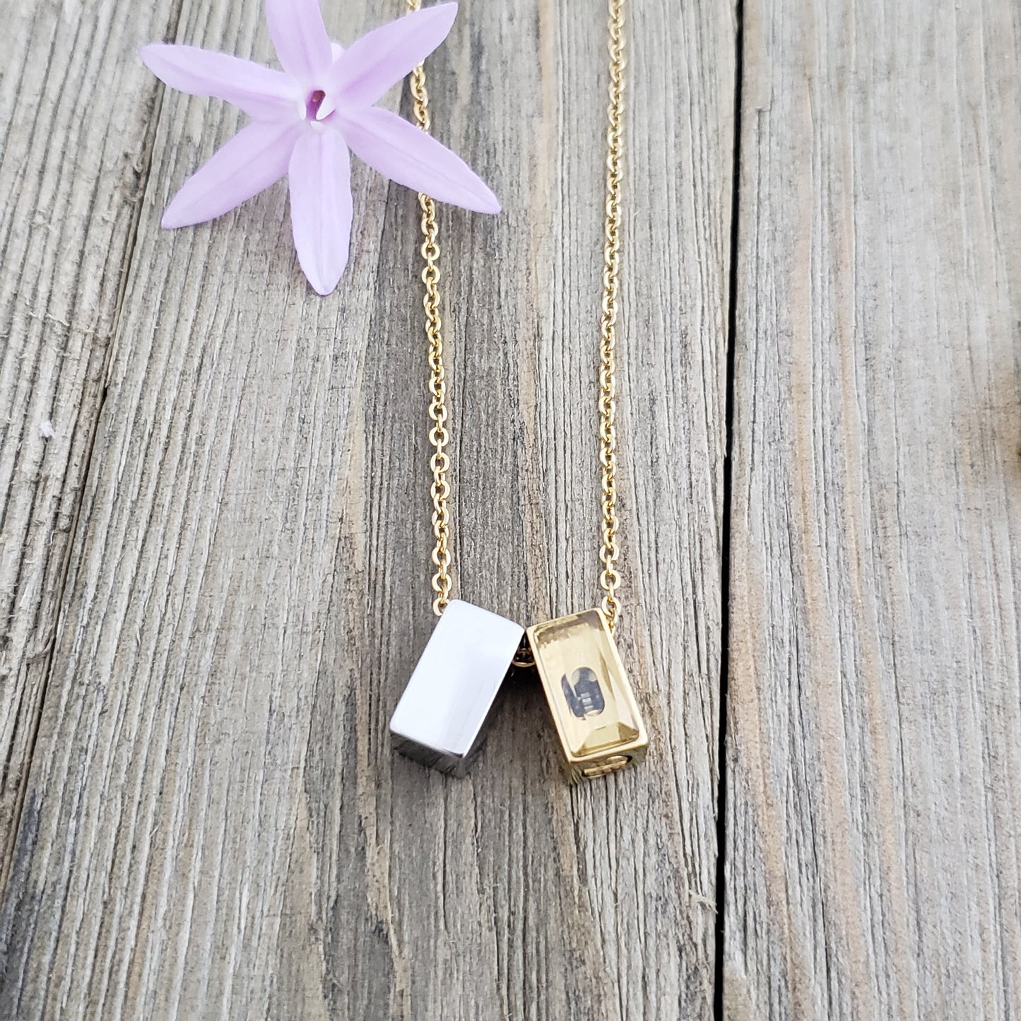 Gold 2pc See You Cubes Memorial Necklace